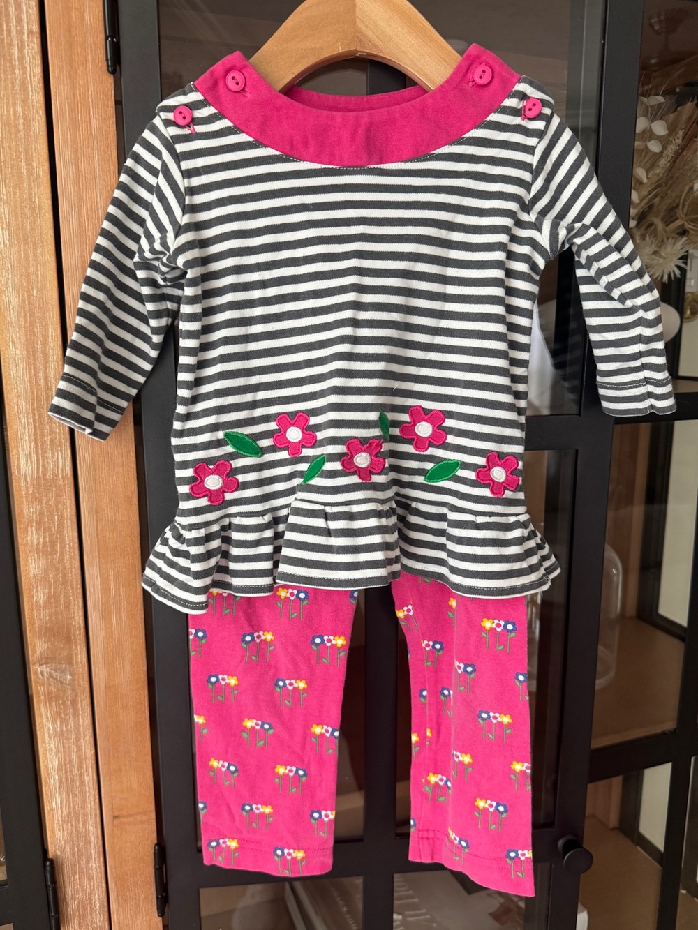 Florence Eiseman set long sleeve dress top applique pants baby girl flowers